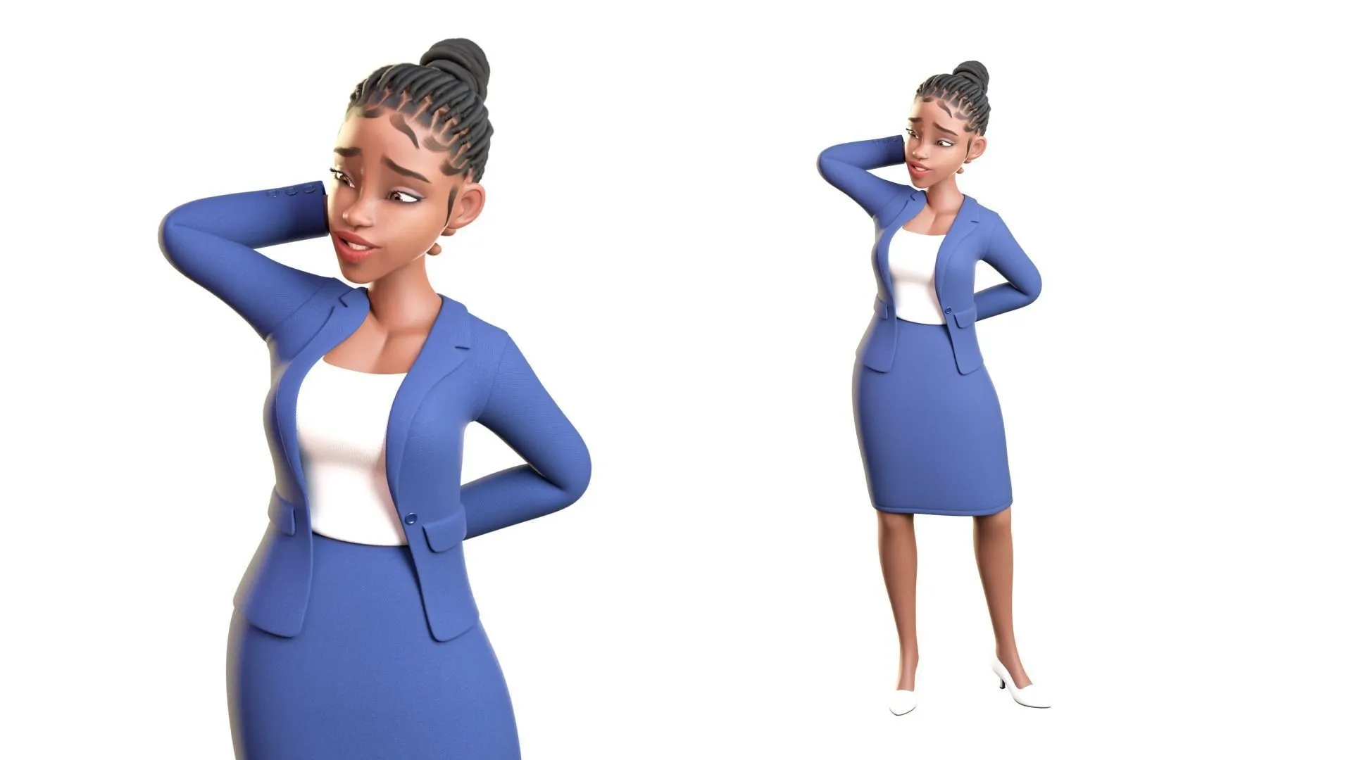 Business Female Black Woman 3D character model close-up view